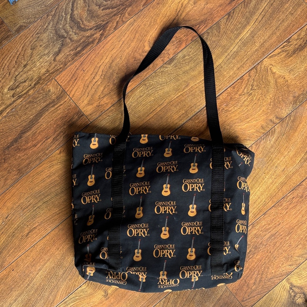 Obey Black Tote with Orange Logo and Guitar Print